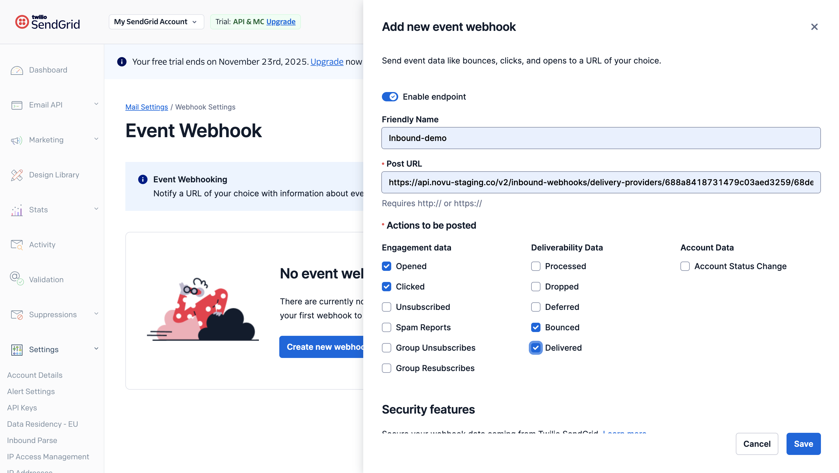 Add new event webhook