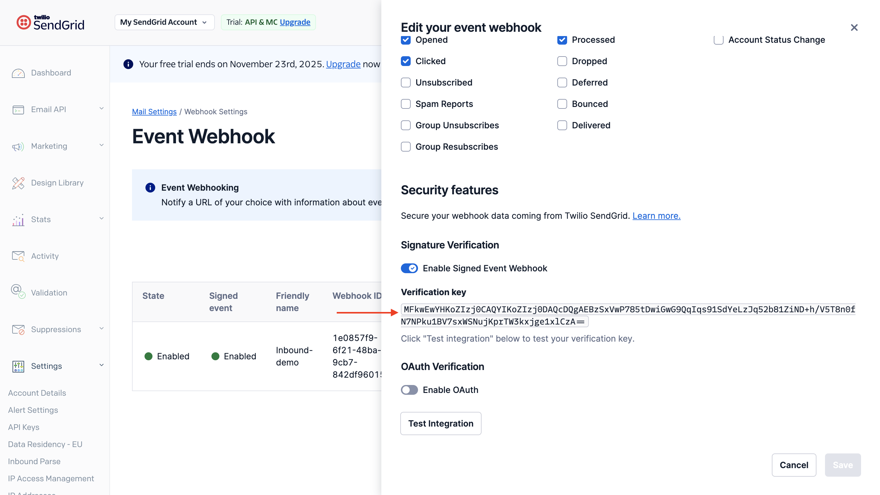 Add new event webhook
