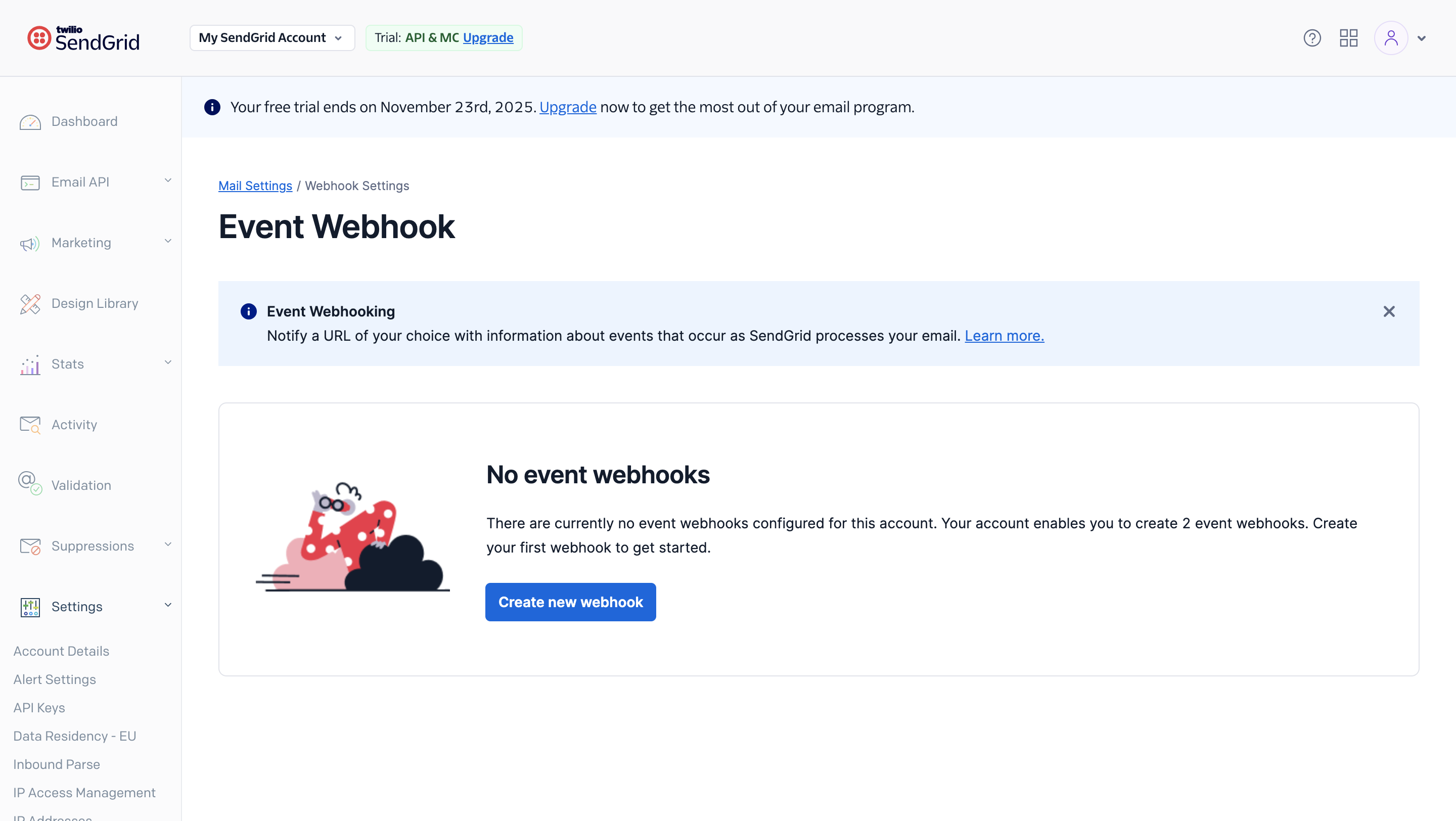 Create new SendGrid webhook